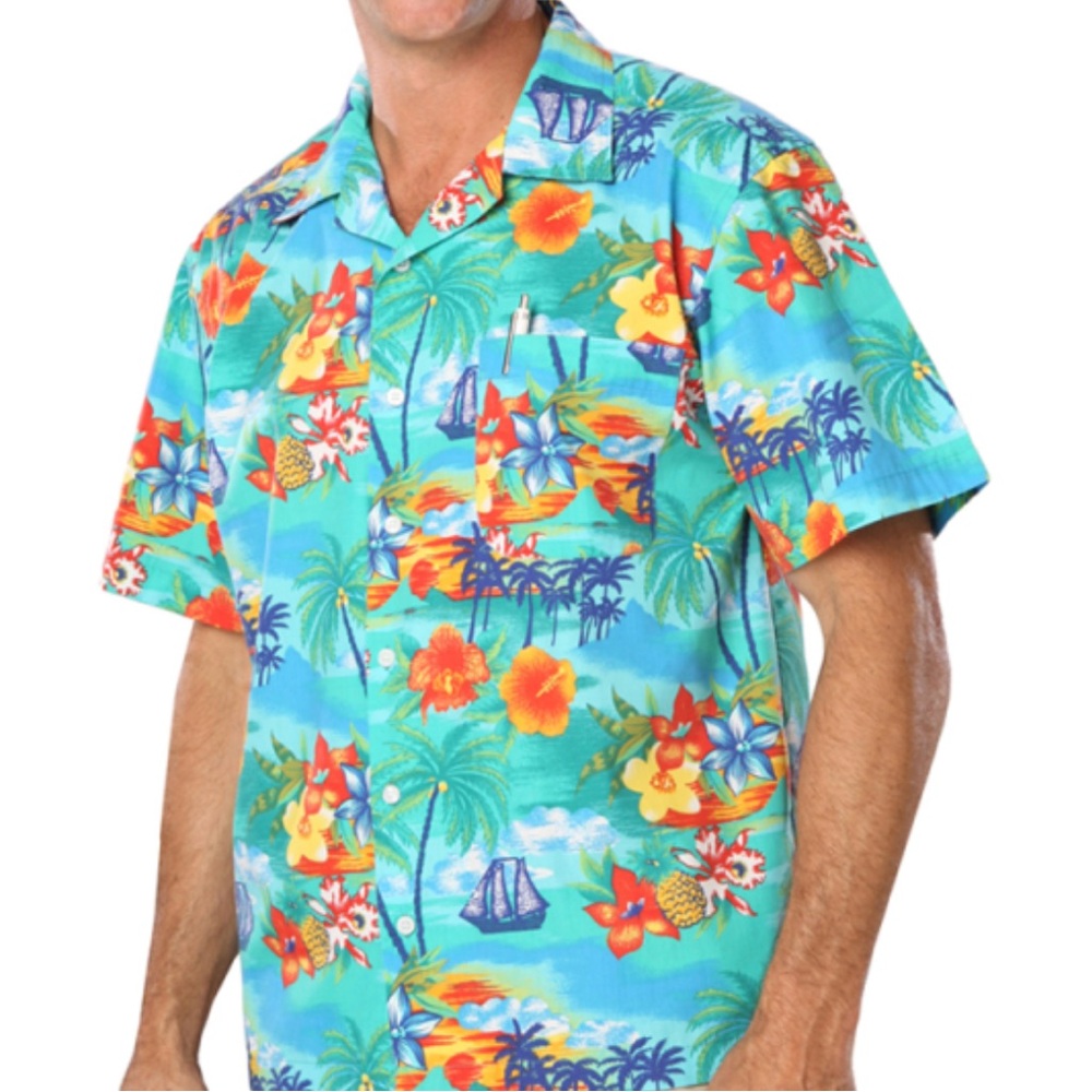 Blue Generation Tropical Print Button Down